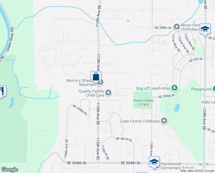 map of restaurants, bars, coffee shops, grocery stores, and more near 11213 Southeast 296th Street in Auburn