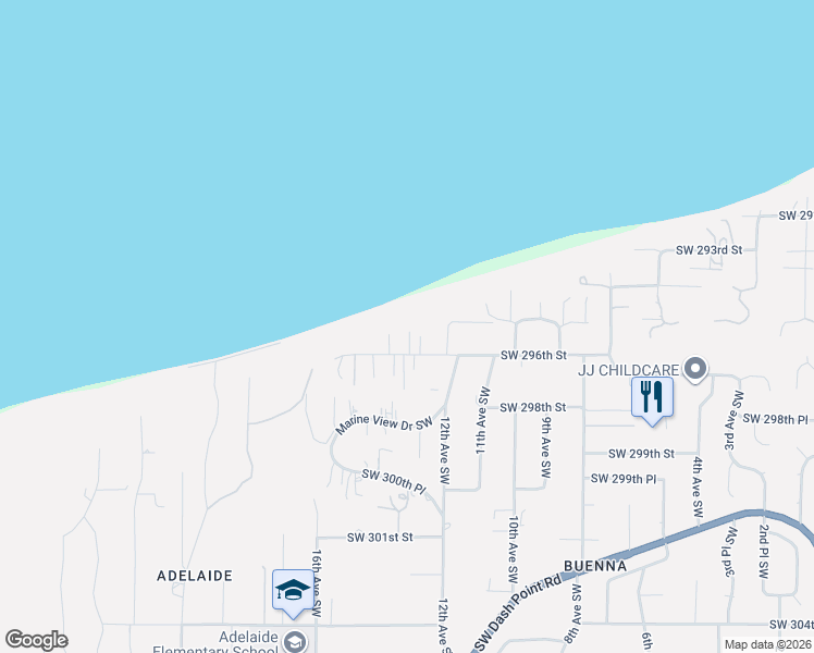 map of restaurants, bars, coffee shops, grocery stores, and more near 1232 Southwest 296th Street in Federal Way