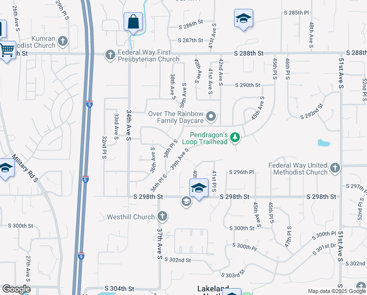 map of restaurants, bars, coffee shops, grocery stores, and more near 29314 38th Place South in Auburn