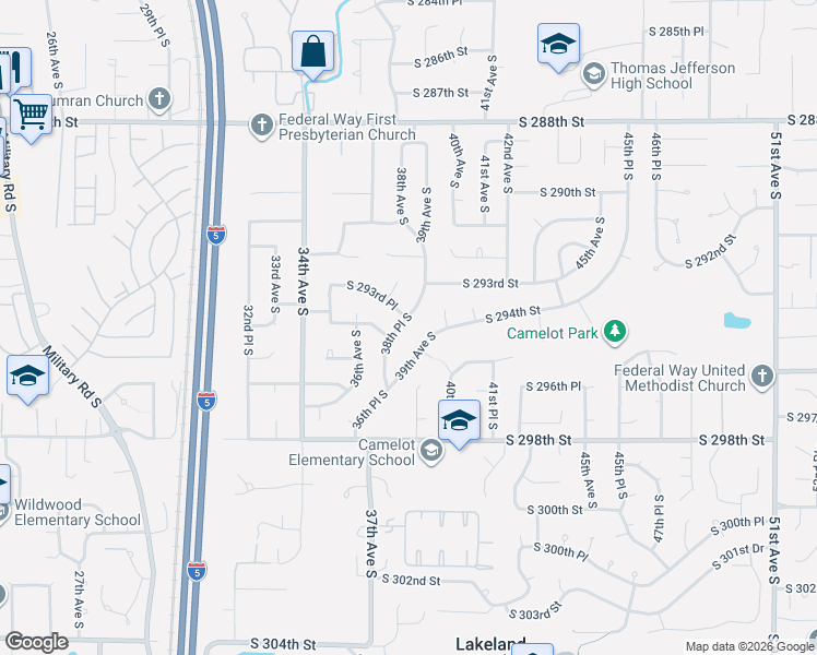 map of restaurants, bars, coffee shops, grocery stores, and more near 29356 38th Place South in Auburn