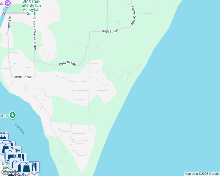 map of restaurants, bars, coffee shops, grocery stores, and more near 2117 87th Street Court Northwest in Gig Harbor