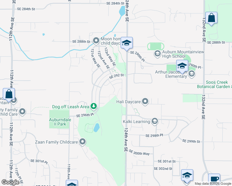 map of restaurants, bars, coffee shops, grocery stores, and more near 29330 122nd Place Southeast in Auburn