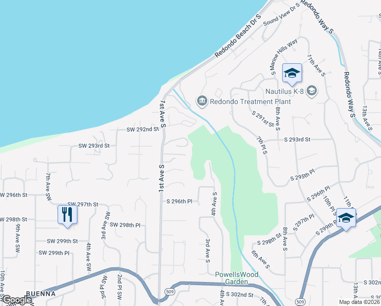 map of restaurants, bars, coffee shops, grocery stores, and more near 140 South 294th Place in Federal Way