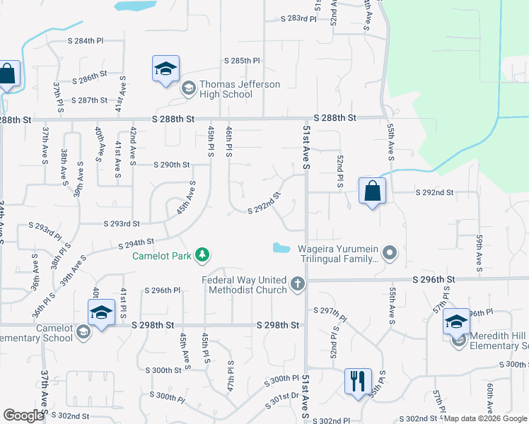 map of restaurants, bars, coffee shops, grocery stores, and more near 4811 South 292nd Street in Auburn