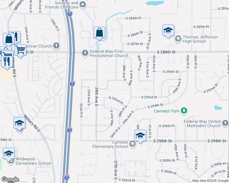 map of restaurants, bars, coffee shops, grocery stores, and more near 3514 South 292nd Street in Auburn
