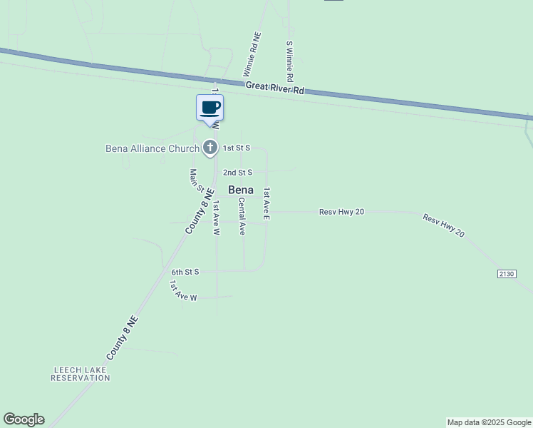 map of restaurants, bars, coffee shops, grocery stores, and more near 311 1st Avenue East in Bena