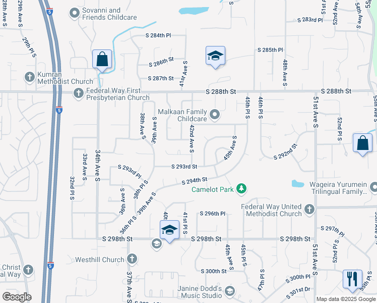 map of restaurants, bars, coffee shops, grocery stores, and more near 29125 42nd Avenue South in Auburn