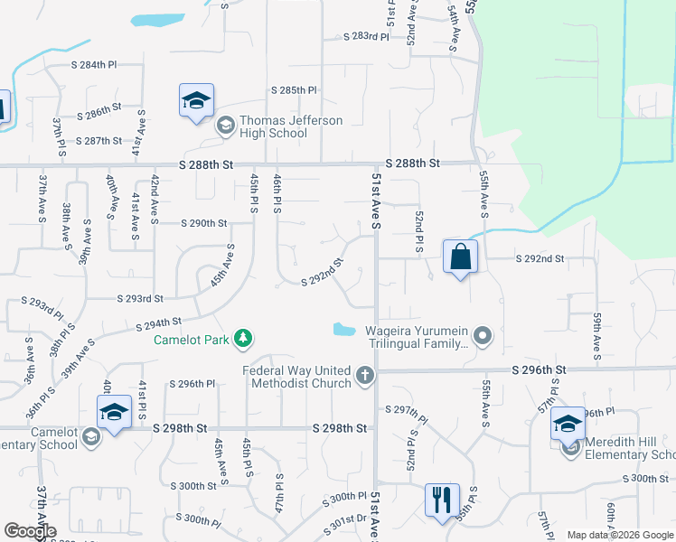 map of restaurants, bars, coffee shops, grocery stores, and more near 4905 South 292nd Street in Auburn