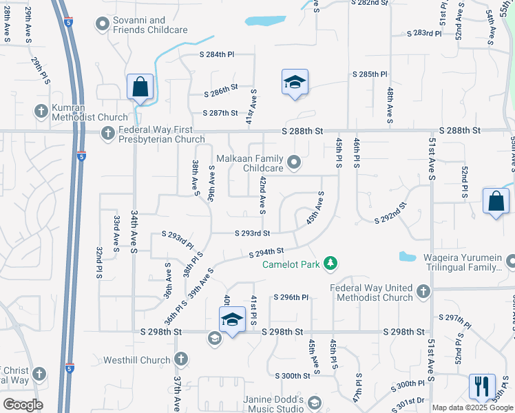 map of restaurants, bars, coffee shops, grocery stores, and more near 29125 42nd Avenue South in Auburn