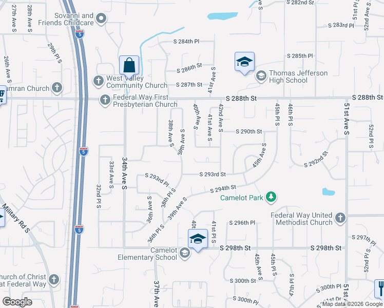 map of restaurants, bars, coffee shops, grocery stores, and more near 29129 41st Court South in Auburn