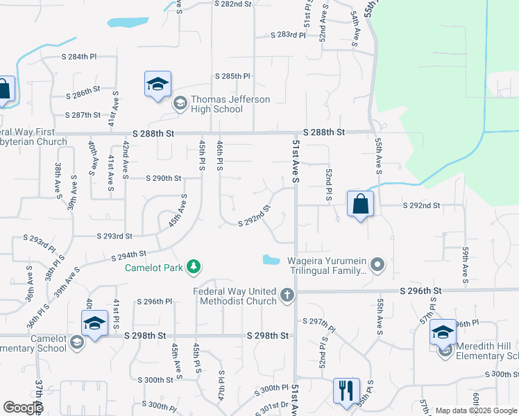 map of restaurants, bars, coffee shops, grocery stores, and more near 4905 South 292nd Street in Auburn