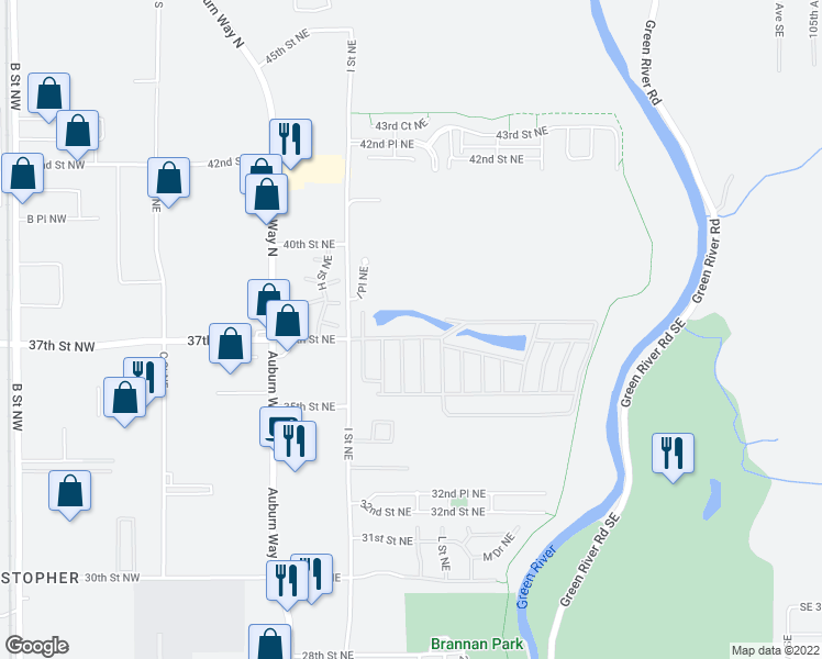 map of restaurants, bars, coffee shops, grocery stores, and more near 3808 I Place Northeast in Auburn
