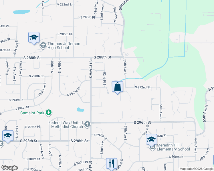 map of restaurants, bars, coffee shops, grocery stores, and more near 29126 52nd Place South in Auburn