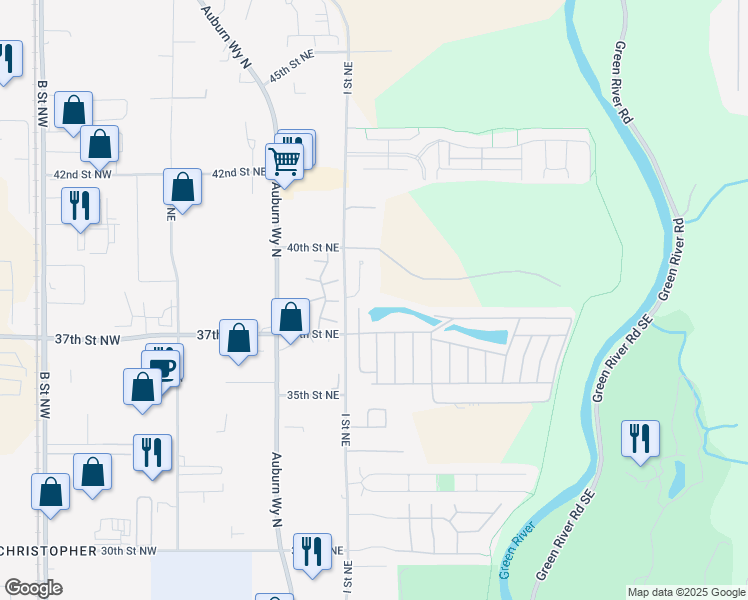map of restaurants, bars, coffee shops, grocery stores, and more near 3808 I Place Northeast in Auburn