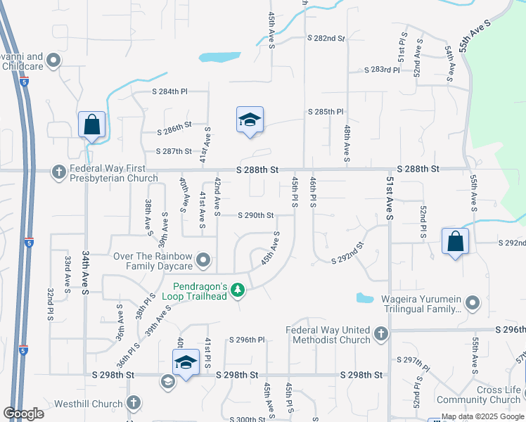 map of restaurants, bars, coffee shops, grocery stores, and more near 4262 South 290th Street in Auburn