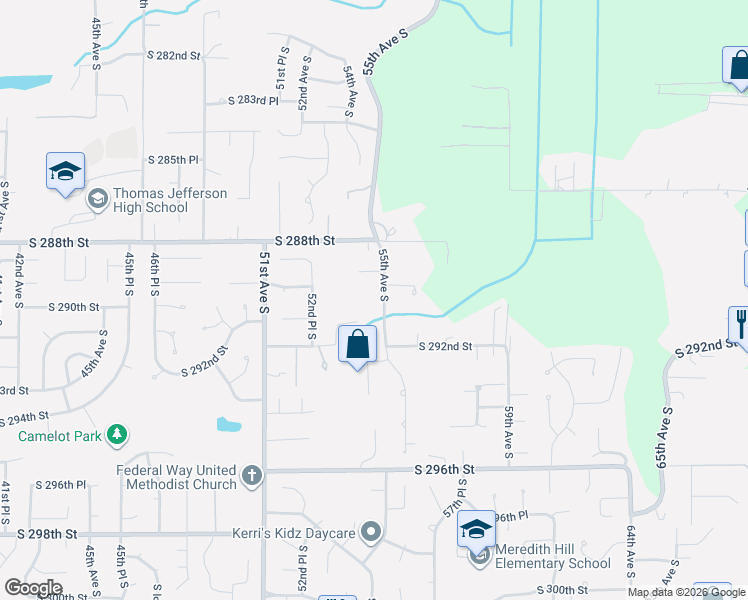 map of restaurants, bars, coffee shops, grocery stores, and more near 29003 55th Avenue South in Auburn