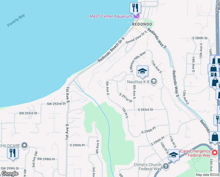 map of restaurants, bars, coffee shops, grocery stores, and more near 28904 5th Avenue South in Federal Way
