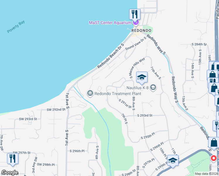 map of restaurants, bars, coffee shops, grocery stores, and more near 532 South 288th Lane in Federal Way
