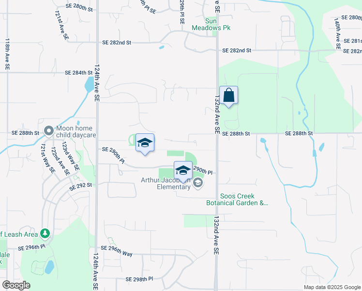 map of restaurants, bars, coffee shops, grocery stores, and more near 12974 Southeast 288th Place in Auburn