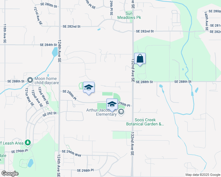 map of restaurants, bars, coffee shops, grocery stores, and more near 12974 Southeast 288th Place in Auburn