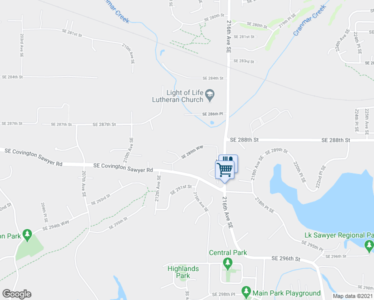 map of restaurants, bars, coffee shops, grocery stores, and more near 21410 Southeast 289th Way in Kent