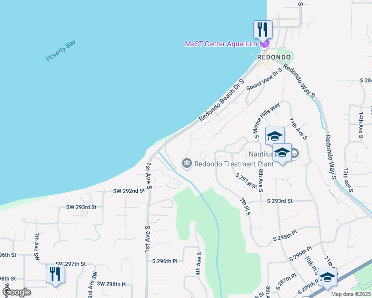 map of restaurants, bars, coffee shops, grocery stores, and more near 28815 Sound View Drive South in Des Moines