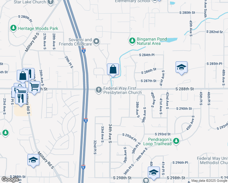 map of restaurants, bars, coffee shops, grocery stores, and more near 3405 South 288th Street in Auburn