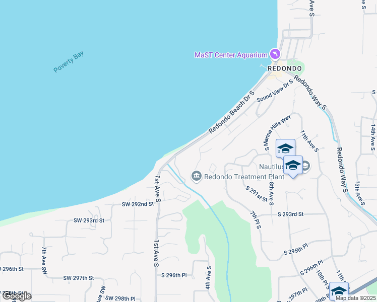 map of restaurants, bars, coffee shops, grocery stores, and more near 28815 Sound View Drive South in Des Moines