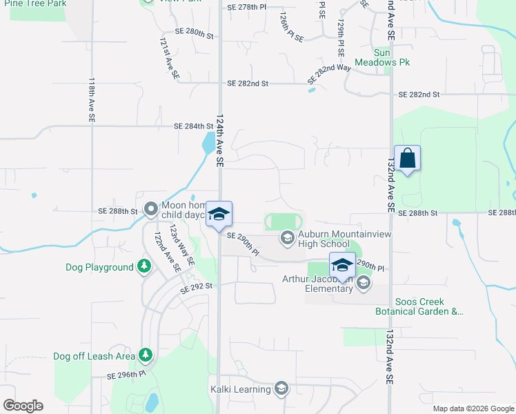 map of restaurants, bars, coffee shops, grocery stores, and more near 12459 Southeast 288th Place in Auburn
