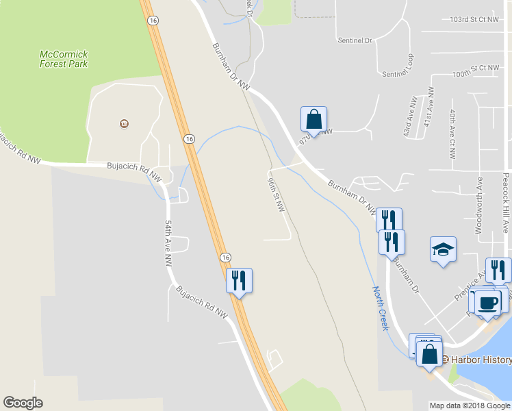 map of restaurants, bars, coffee shops, grocery stores, and more near 9420 49th Avenue Court in Gig Harbor
