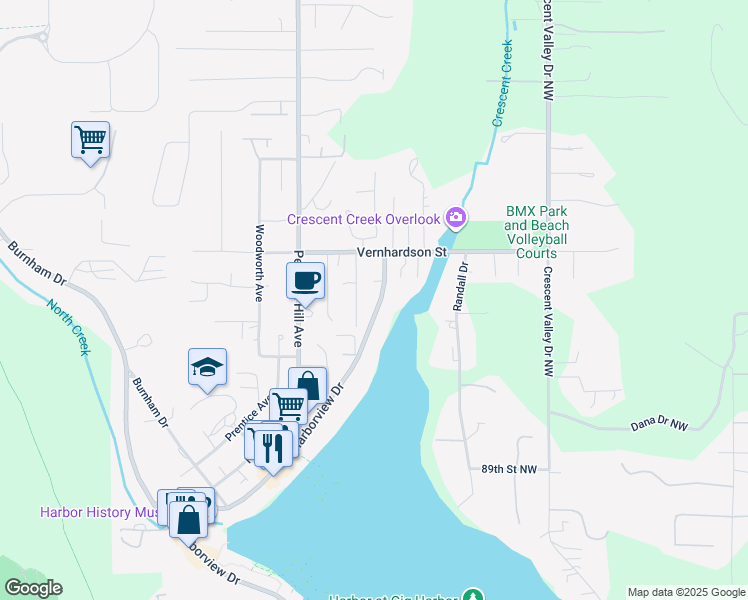 map of restaurants, bars, coffee shops, grocery stores, and more near 9424 North Harborview Drive in Gig Harbor