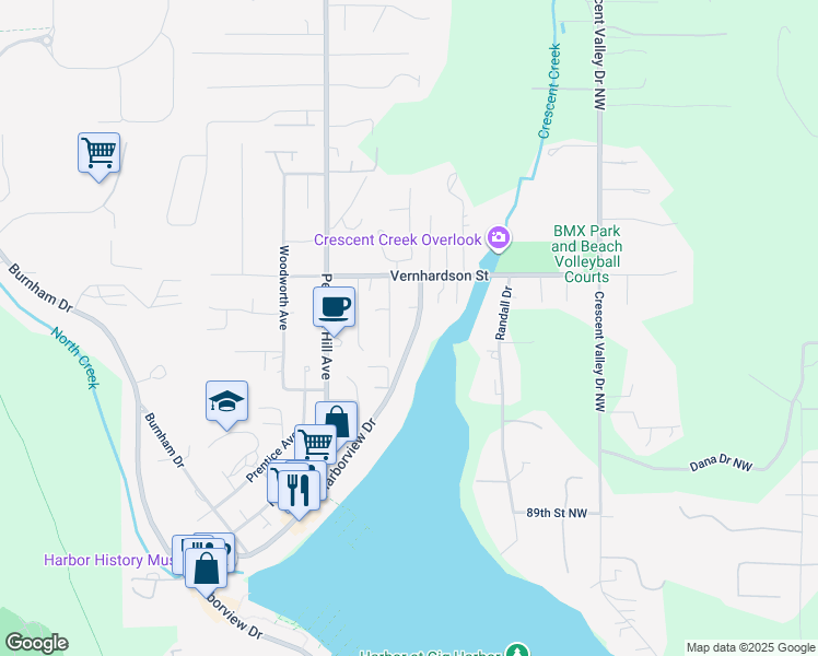 map of restaurants, bars, coffee shops, grocery stores, and more near 9324 North Harborview Drive in Gig Harbor