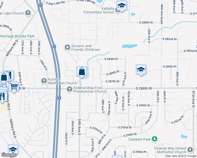 map of restaurants, bars, coffee shops, grocery stores, and more near 3703 South 286th Street in Auburn