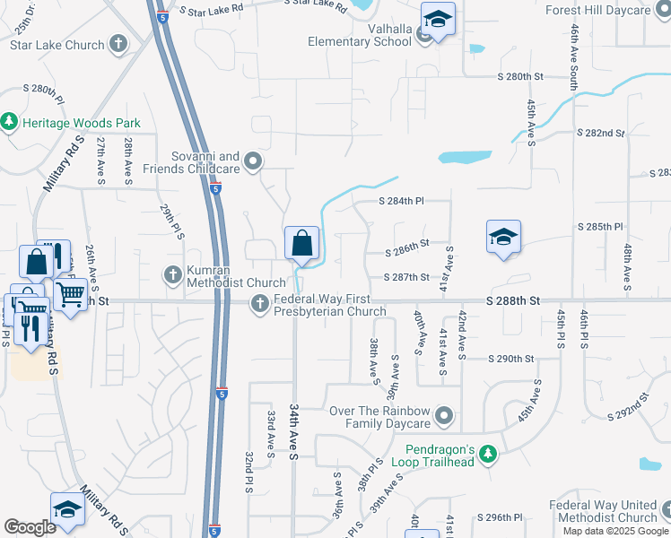 map of restaurants, bars, coffee shops, grocery stores, and more near 28539 36th Avenue South in Auburn