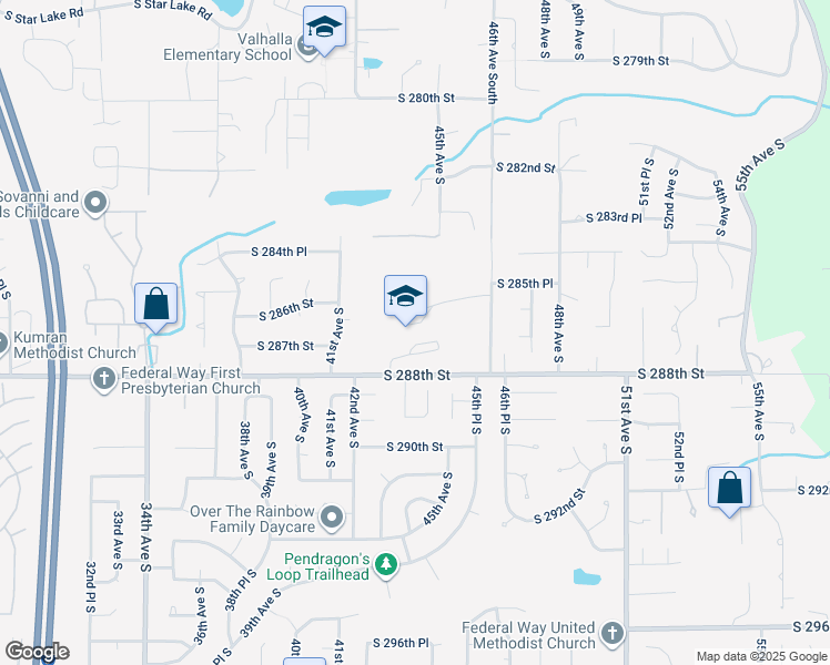 map of restaurants, bars, coffee shops, grocery stores, and more near 4248 South 288th Street in Auburn