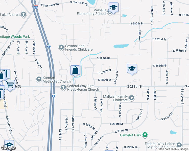 map of restaurants, bars, coffee shops, grocery stores, and more near 3703 South 286th Street in Auburn