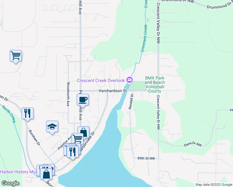 map of restaurants, bars, coffee shops, grocery stores, and more near 9508 Crescent Cove Place in Gig Harbor
