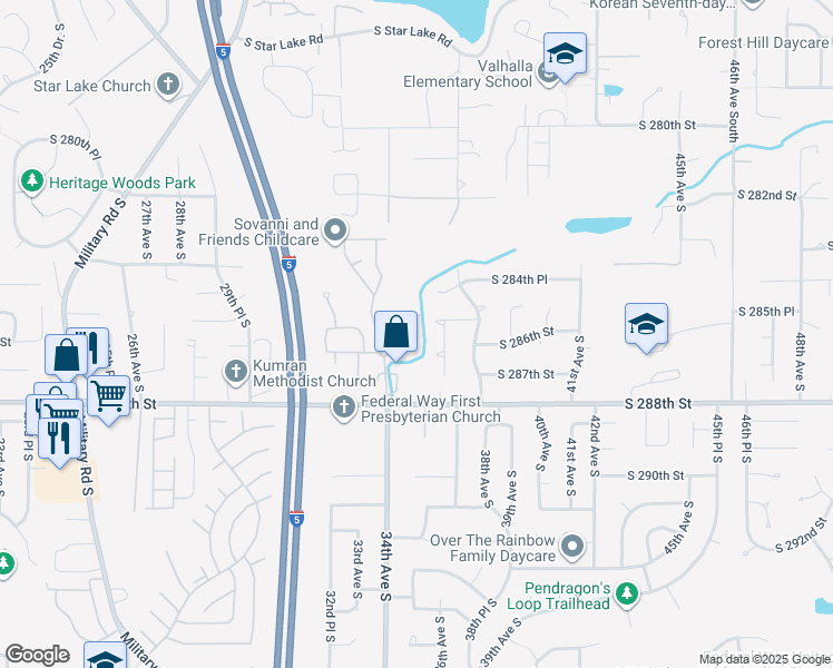 map of restaurants, bars, coffee shops, grocery stores, and more near 28539 36th Avenue South in Auburn