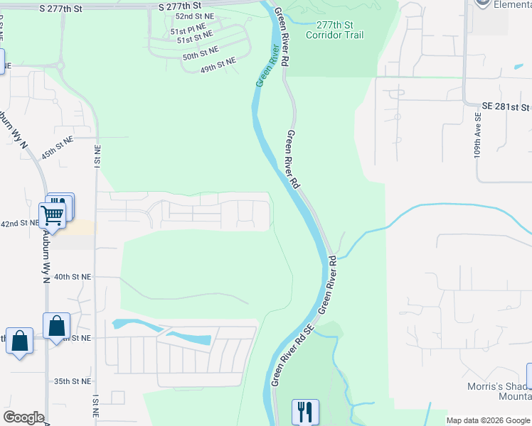 map of restaurants, bars, coffee shops, grocery stores, and more near 1763 43rd Street Northeast in Auburn