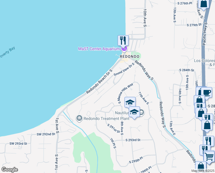 map of restaurants, bars, coffee shops, grocery stores, and more near 28601 6th Place South in Des Moines