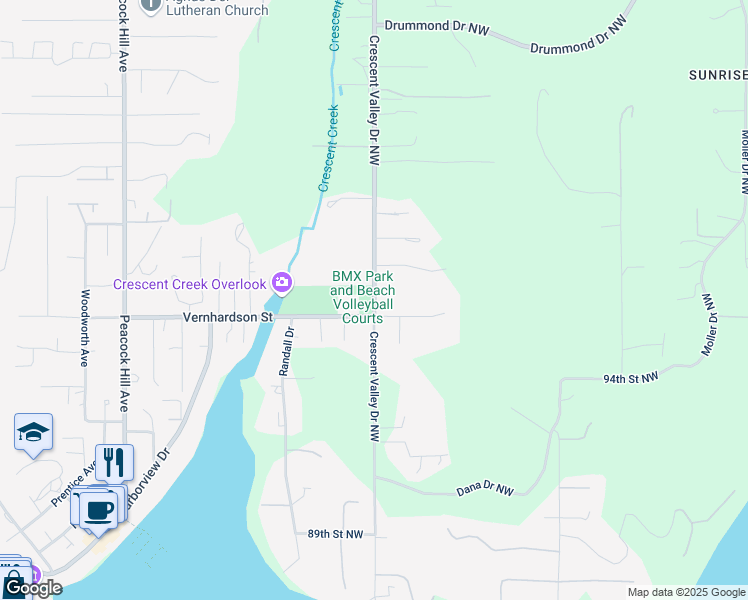 map of restaurants, bars, coffee shops, grocery stores, and more near Crescent Valley Drive Northwest in Gig Harbor