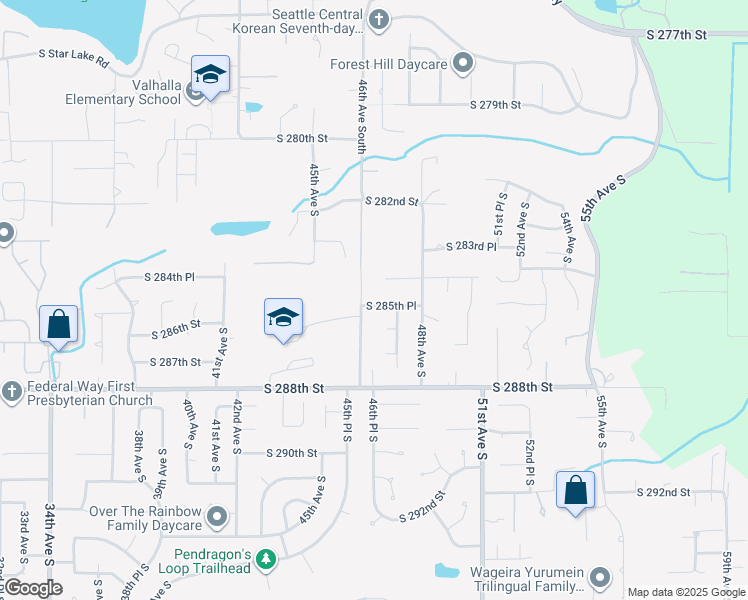 map of restaurants, bars, coffee shops, grocery stores, and more near 4612 South 285th Place in Auburn