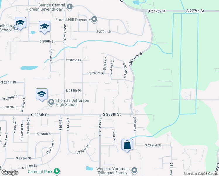 map of restaurants, bars, coffee shops, grocery stores, and more near 5258 South 285th Street in Auburn