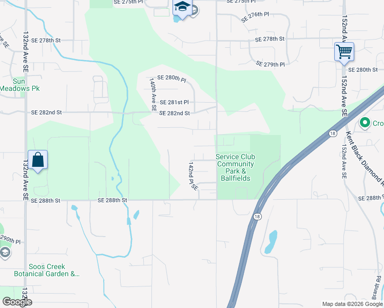 map of restaurants, bars, coffee shops, grocery stores, and more near 28441 144th Avenue Southeast in Kent