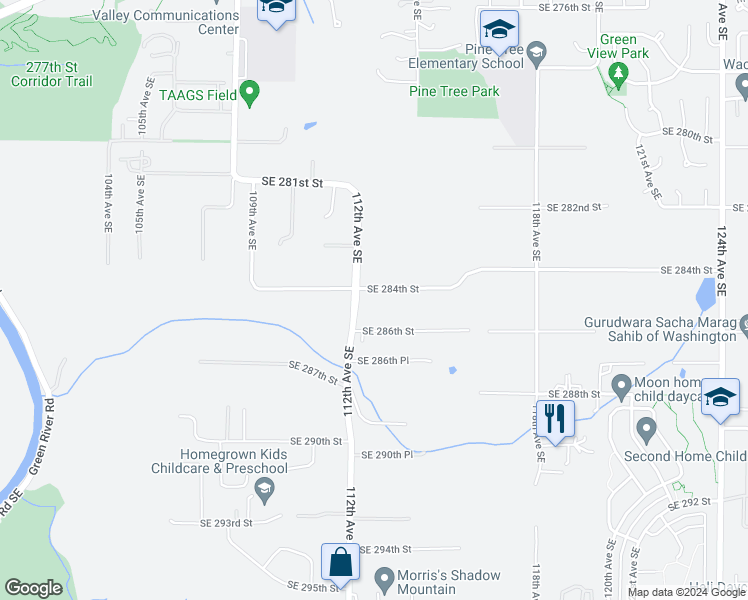 map of restaurants, bars, coffee shops, grocery stores, and more near 11215 Southeast 284th Street in Auburn