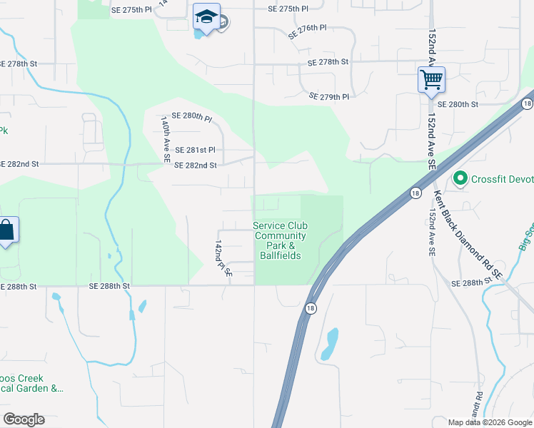 map of restaurants, bars, coffee shops, grocery stores, and more near 14325 Southeast 285th Place in Kent