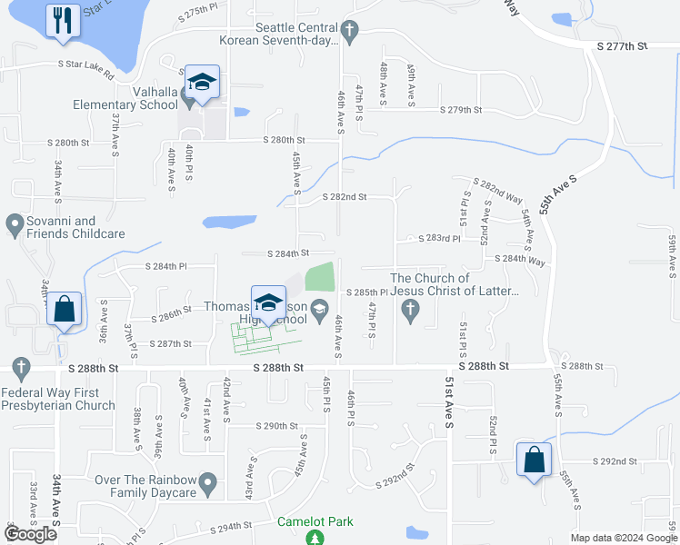 map of restaurants, bars, coffee shops, grocery stores, and more near 4612 South 285th Place in Auburn