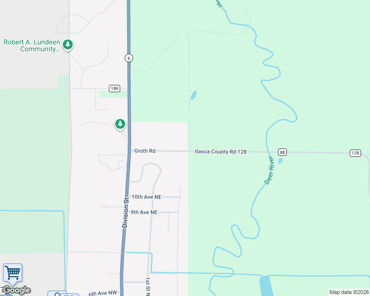 map of restaurants, bars, coffee shops, grocery stores, and more near 1039 Comstock Drive in Deer River
