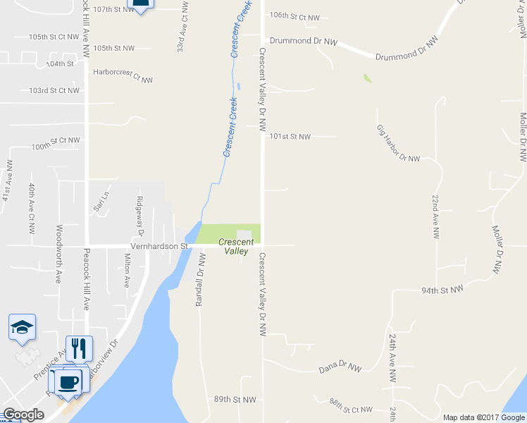 map of restaurants, bars, coffee shops, grocery stores, and more near 9715 Crescent Valley Drive Northwest in Gig Harbor