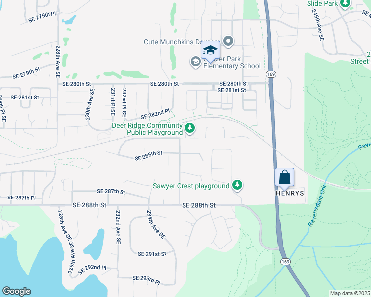 map of restaurants, bars, coffee shops, grocery stores, and more near 23606 Southeast 285th Street in Maple Valley
